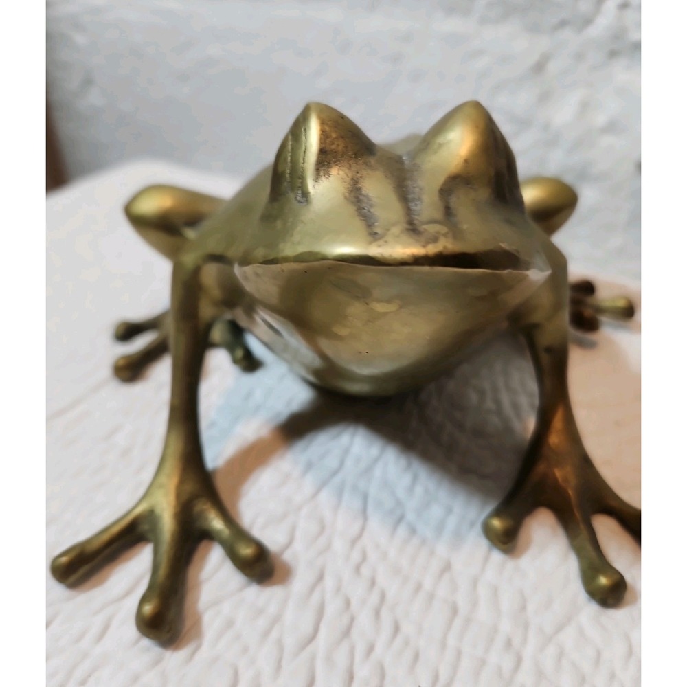 Brass Toad Frog Desktop Paperweight Large Sculpture Figurine